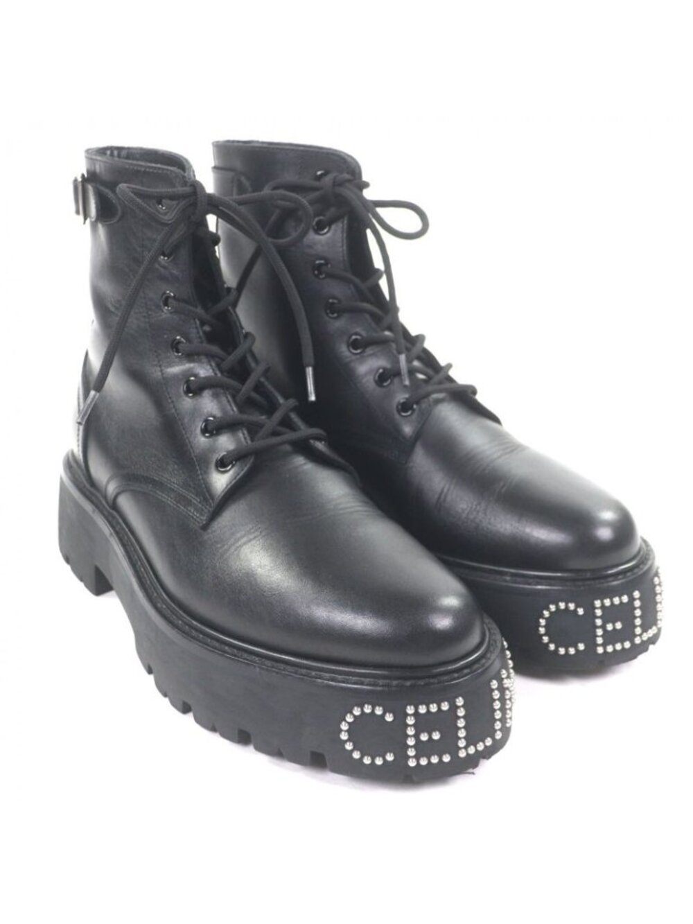 Celine Bulky Leather Hedi Slimane Era Logo Studs Lace Up Short Boots Black 42 - Picture 3 of 10